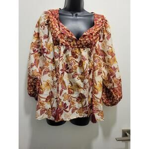 Cato Floral Print Blouse Women’s Boho Top Size L Large